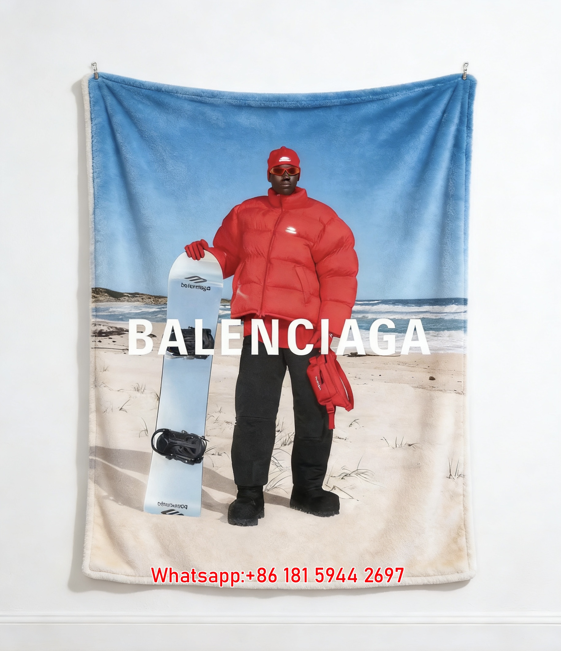 Balenciaga Snowboard Print Fleece Throw Blanket BA452